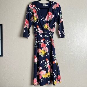 Eliza J Womens Blue Floral Faux Wrap Size 6 EUC